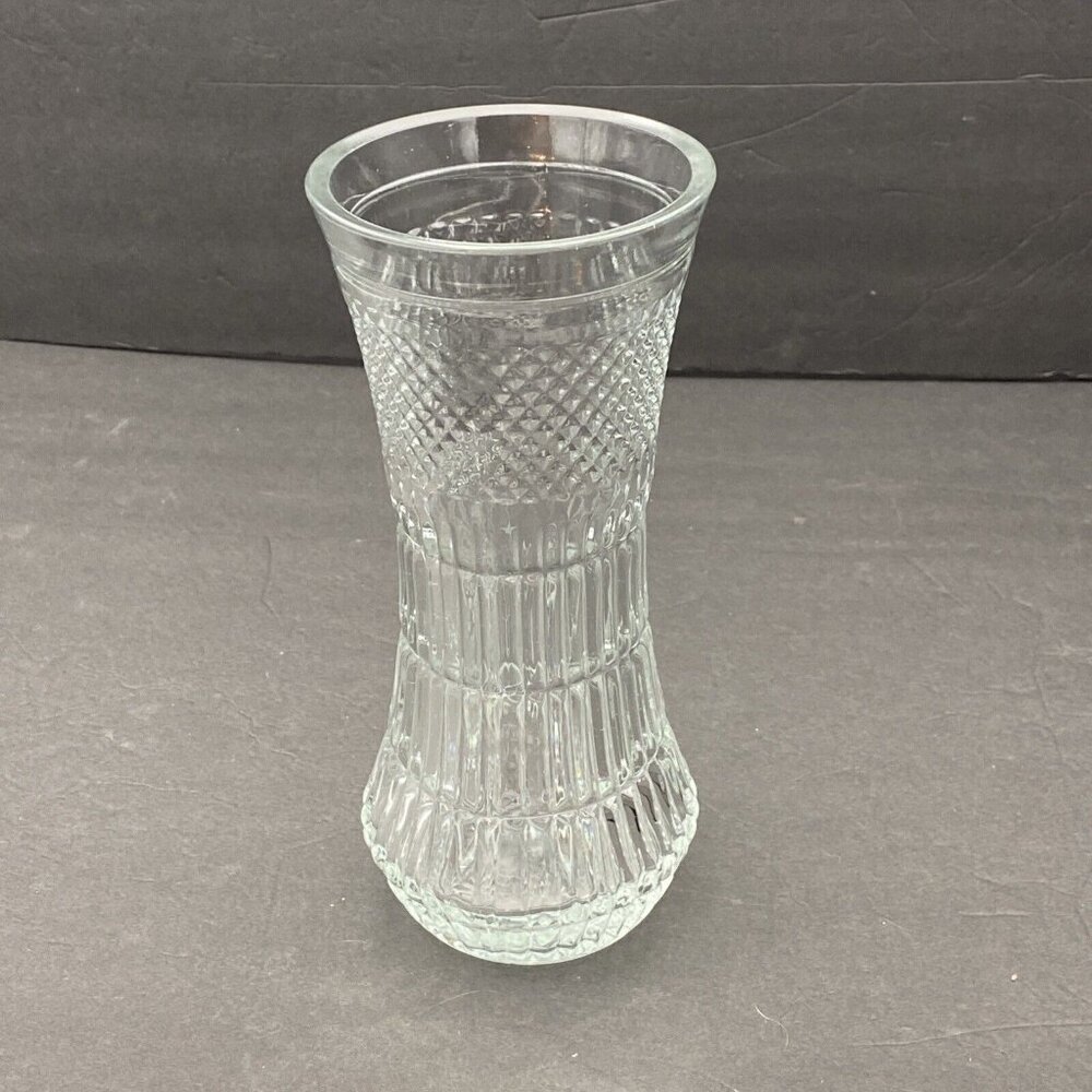 Vintage Covetro Italy Clear Pressed Glass Vase Ribbed‎ Diamond Traditional 1990s